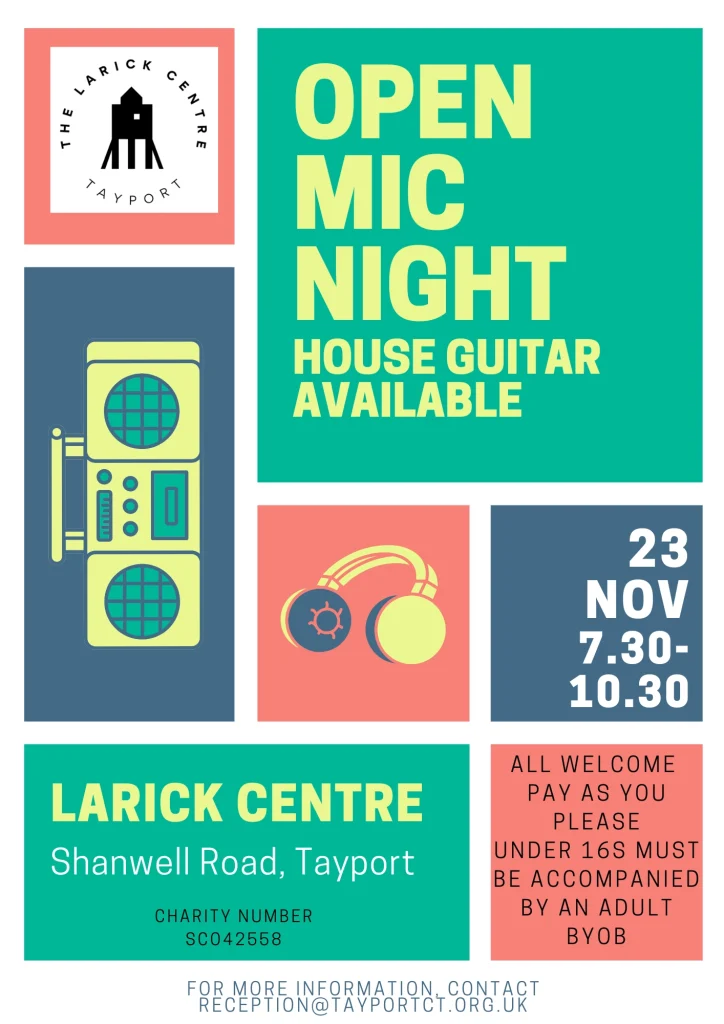 Flyer for Larick Centre Open Mic 23112024